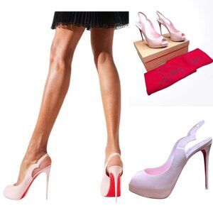 CHRISTIAN LOUBOUTIN Hot Chick Slingback Alta Platform Peep Toe 120 Pump EU 37 US